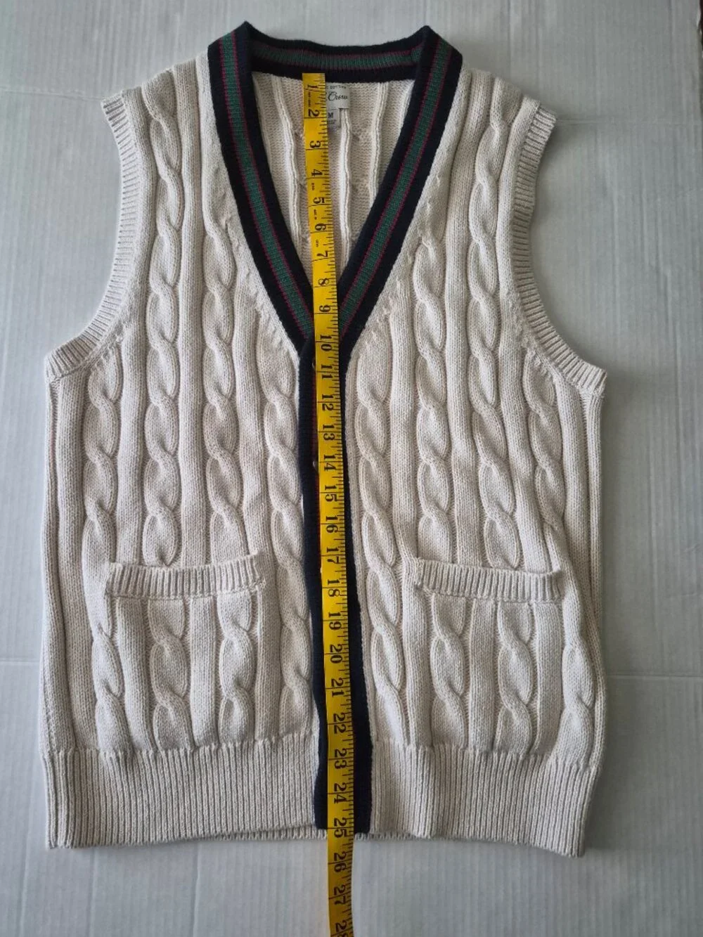 J Crew Organic Cotton Grandpa Core Cable Knit V-Neck Cardigan Vest